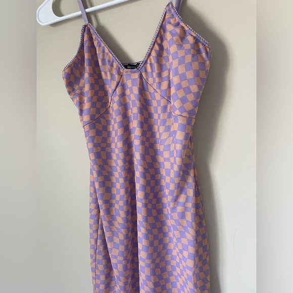 Forever 21 lavender and Peach Checkered mini dress ruffle trim NWOT small - Picture 4 of 5